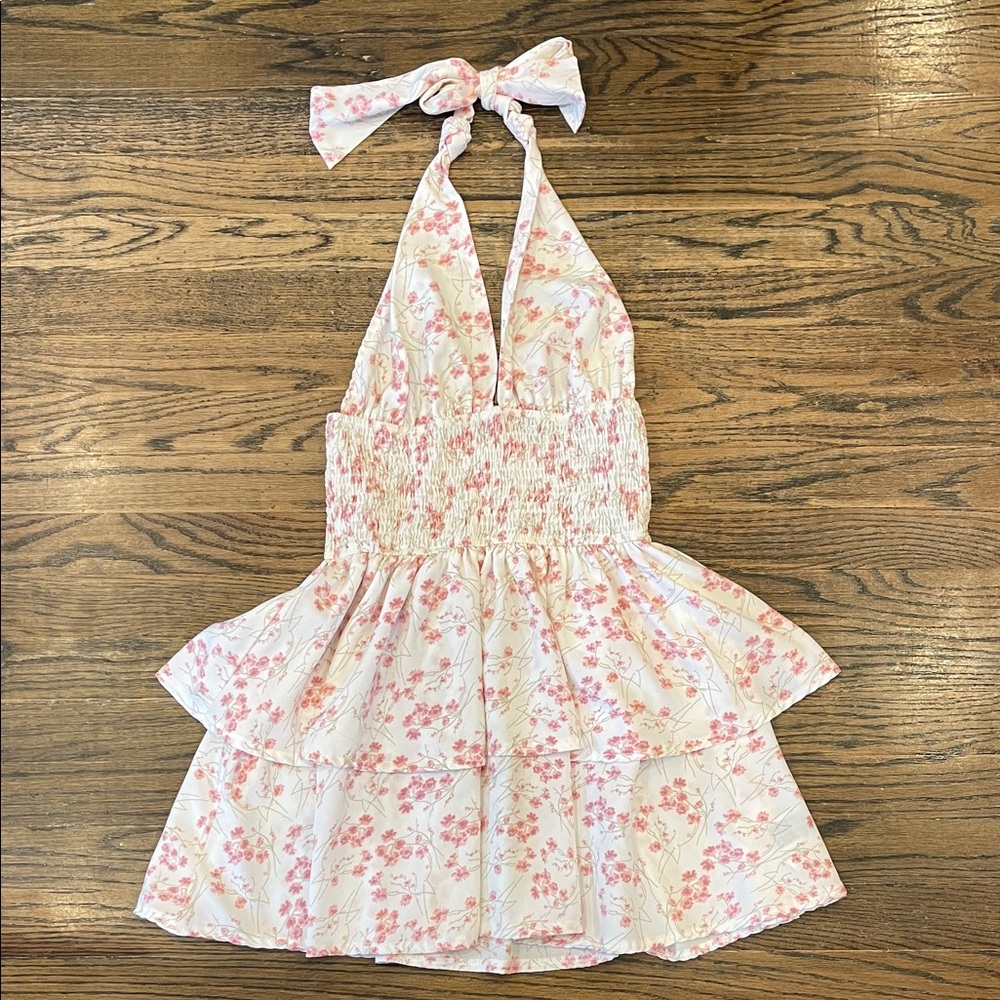 SHEIN Pink Floral Halter Dress